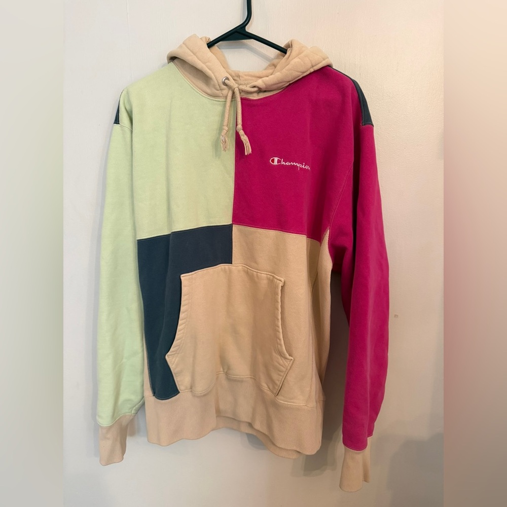 Champion Multicolor Block Hoodie - Pink, Green, Cream, and Blue